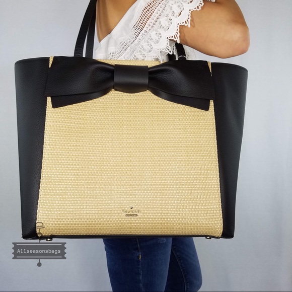 Kate spade Olive Drive Straw Savannah Tote Bow Bag - Picture 2 of 8